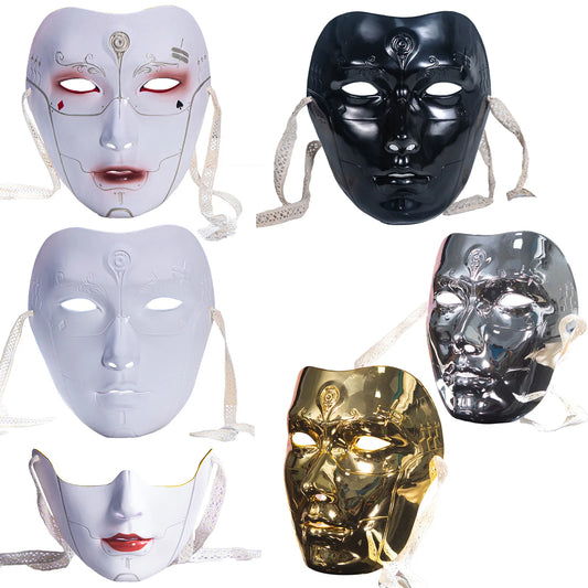 Adult Chinese Style Mask Men Women Cool Costume Accessory Prop with Self-tied Straps for Halloween Masquerade Cosplay Party
