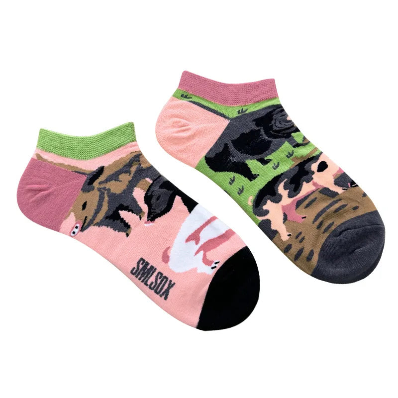 Colorful Short Socks Women Men Cotton Novelty Animals Plants Sunflower