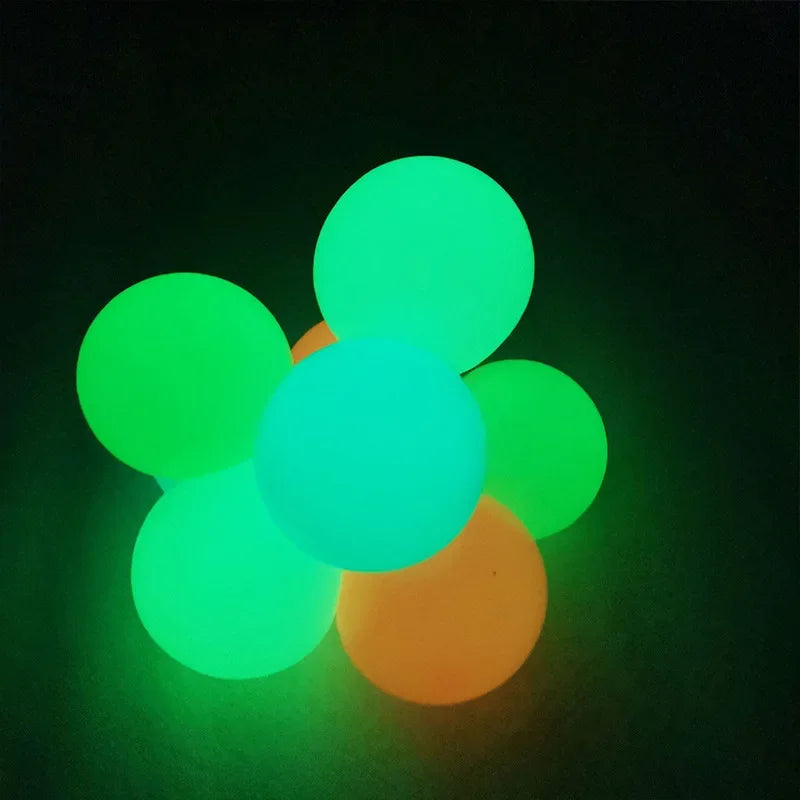 10/4Pcs Luminous Sticky Ball Glow in The Dark Ball Throwing Indoor Decompression TPR Sticky Balls Target Ball Kids Sticky Balls