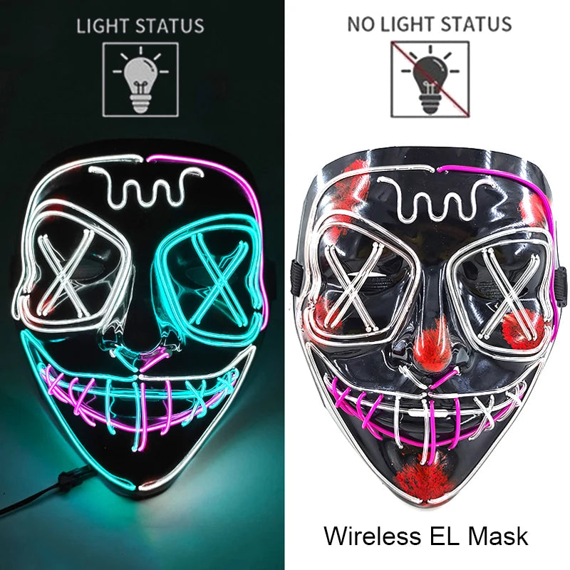 Wireless Neon LED Purge Mask Glow in The Dark Cosplay Horror Mask
