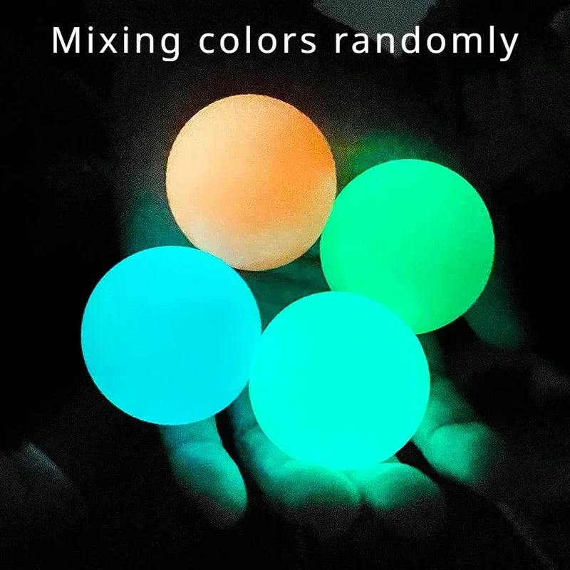 10/4Pcs Luminous Sticky Ball Glow in The Dark Ball Throwing Indoor Decompression TPR Sticky Balls Target Ball Kids Sticky Balls