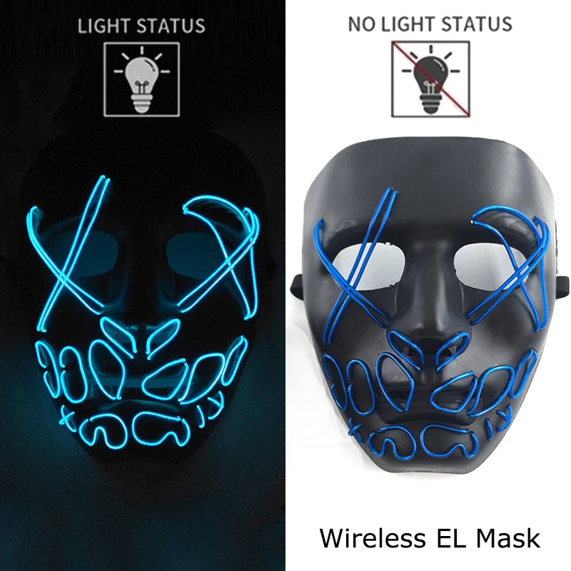 Wireless Neon LED Purge Mask Glow in The Dark Cosplay Horror Mask
