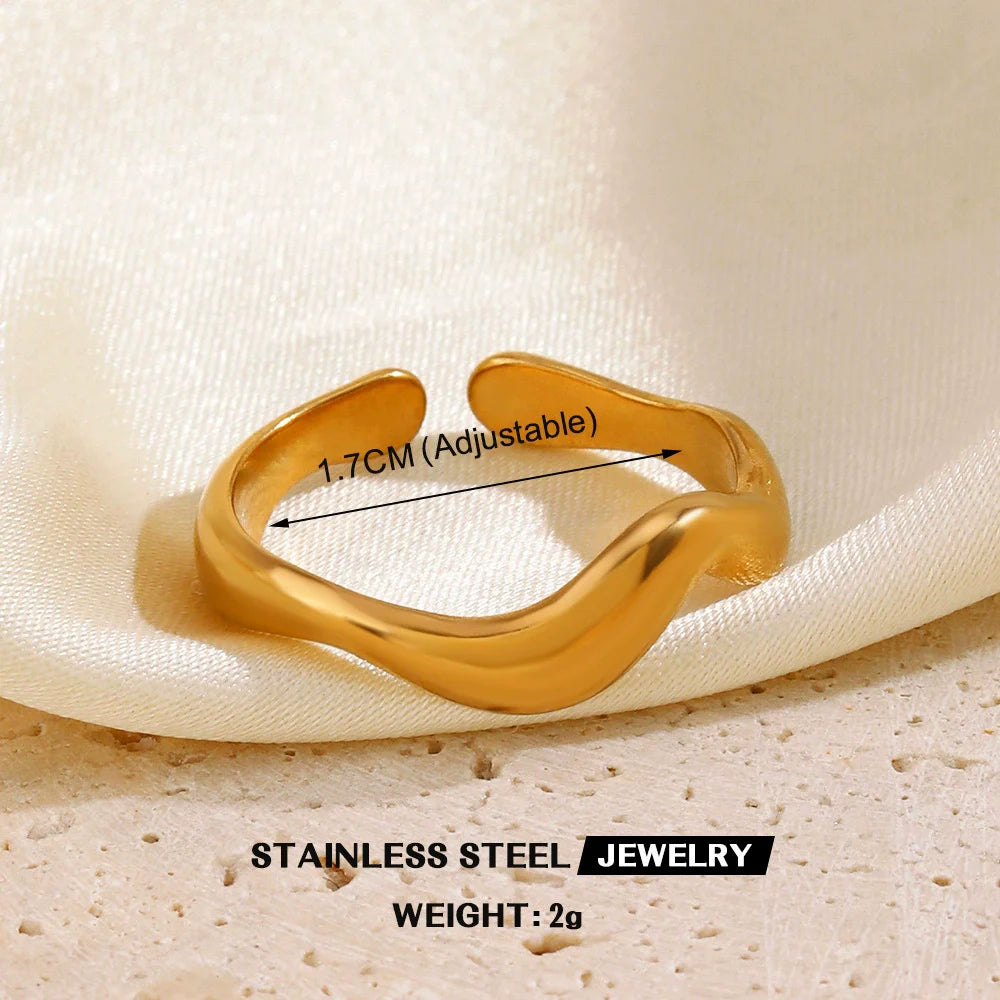 EILIECK 316L Stainless Steel Gold Color Leaves Heart Ring for Women Fashion Statement Waterproof Finger Ring Jewelry Accessories