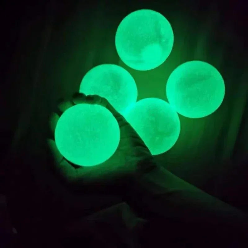 10/4Pcs Luminous Sticky Ball Glow in The Dark Ball Throwing Indoor Decompression TPR Sticky Balls Target Ball Kids Sticky Balls