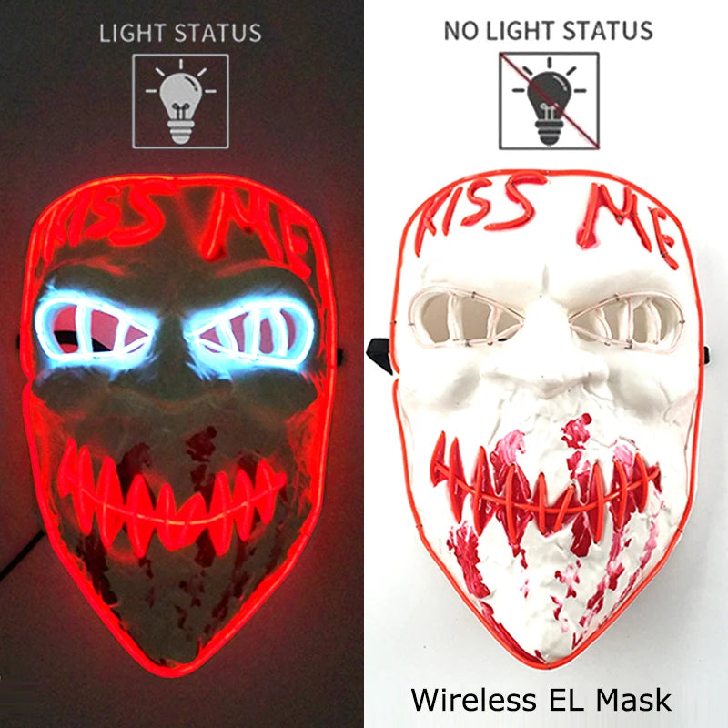 Wireless Neon LED Purge Mask Glow in The Dark Cosplay Horror Mask