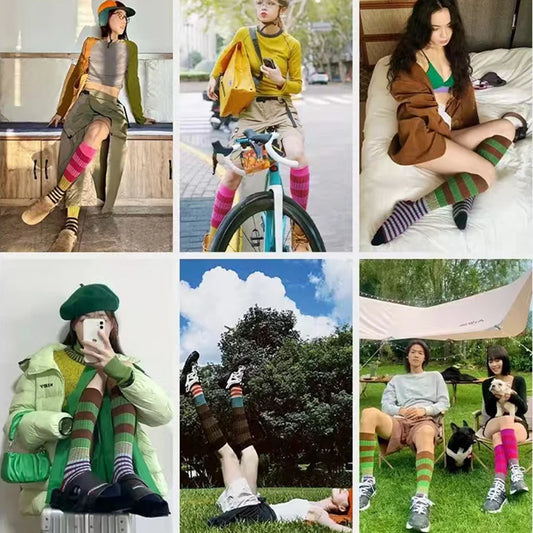 Autumn Winter Ins Fashion for Woman Gradient Striped Colorful