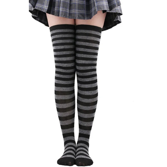 Thigh High Stockings Womens Striped Ladies Girls Black White pink Long Over Above Knee
