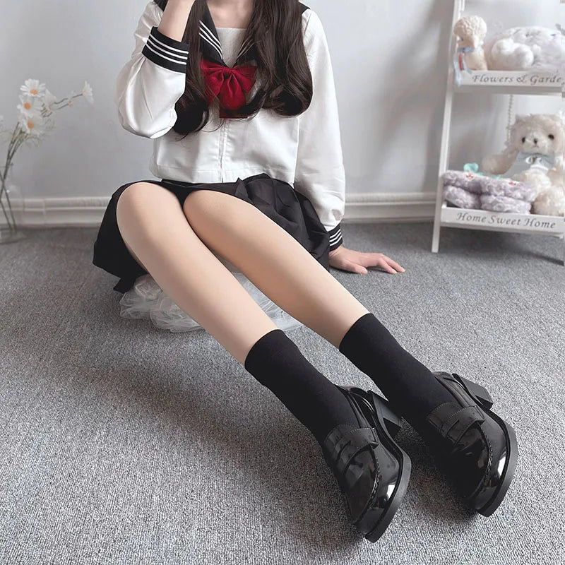 Solid Color Black White Long Socks Women Stockings JK Girls