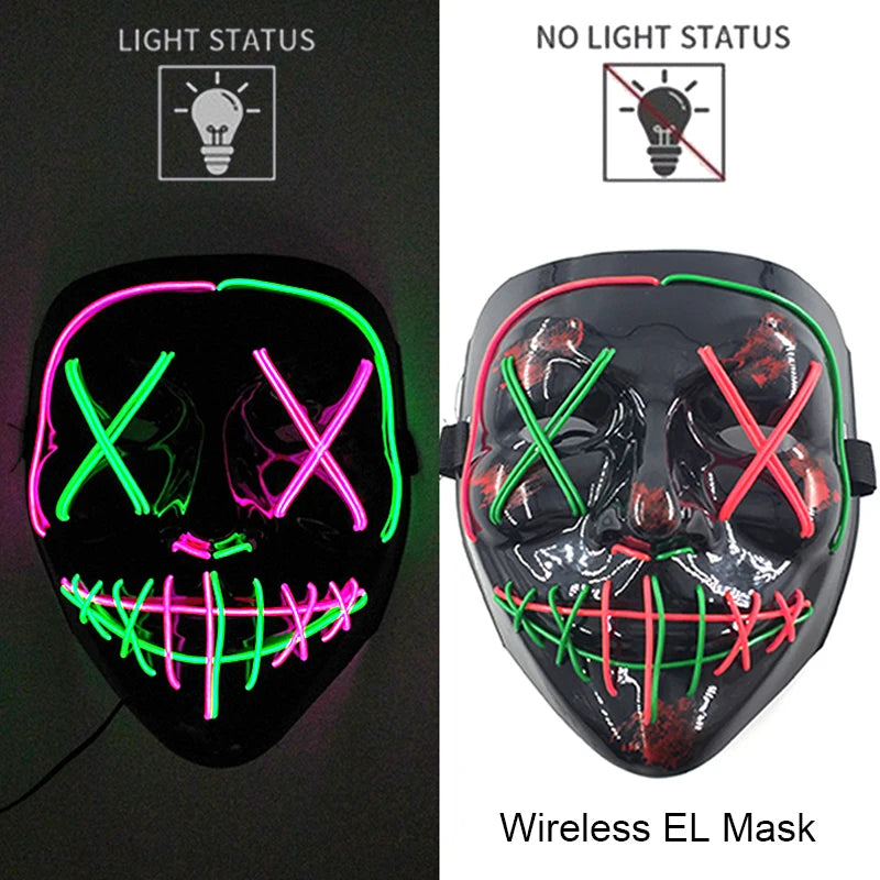 Wireless Neon LED Purge Mask Glow in The Dark Cosplay Horror Mask