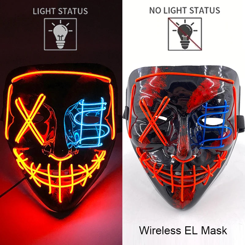 Wireless Neon LED Purge Mask Glow in The Dark Cosplay Horror Mask