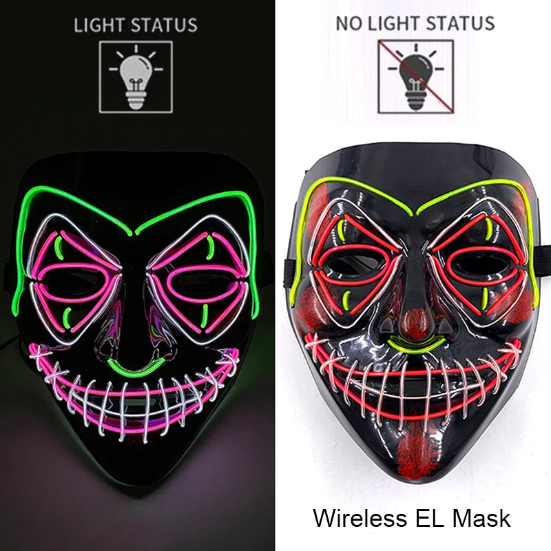 Wireless Neon LED Purge Mask Glow in The Dark Cosplay Horror Mask