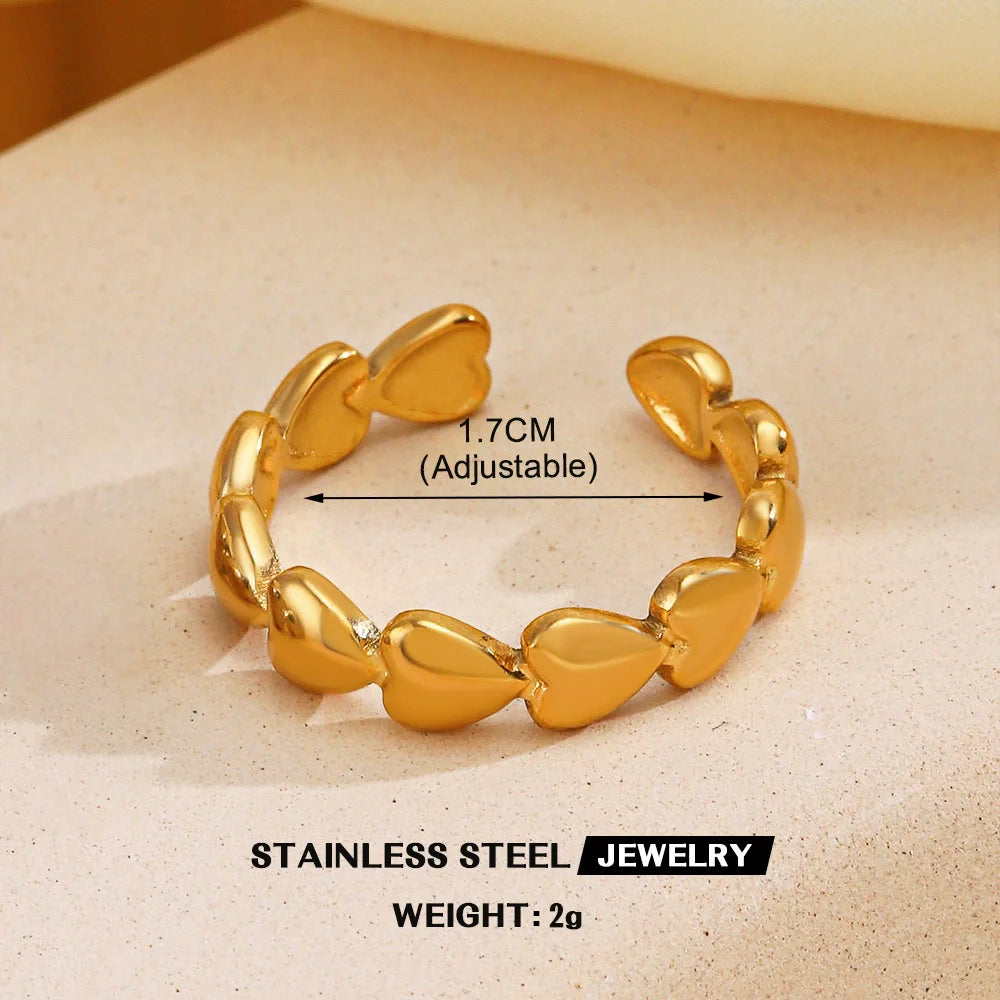 EILIECK 316L Stainless Steel Gold Color Leaves Heart Ring for Women Fashion Statement Waterproof Finger Ring Jewelry Accessories