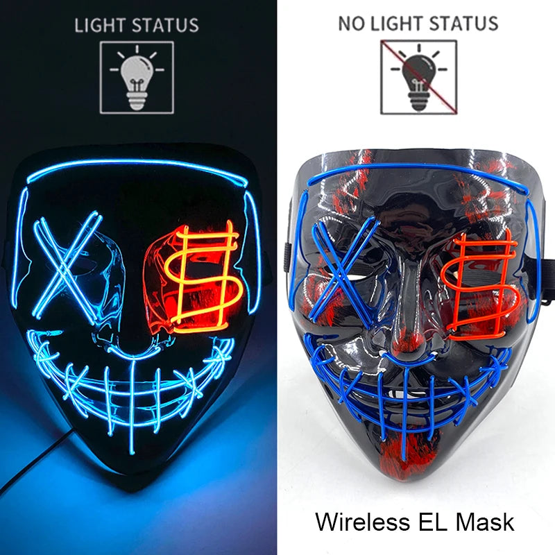 Wireless Neon LED Purge Mask Glow in The Dark Cosplay Horror Mask