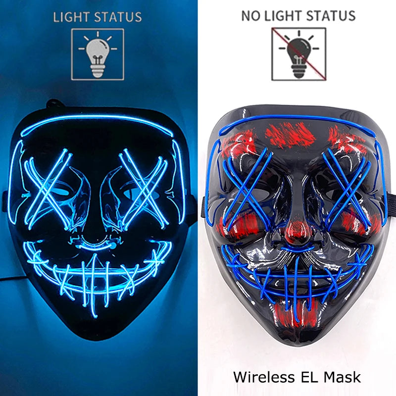 Wireless Neon LED Purge Mask Glow in The Dark Cosplay Horror Mask