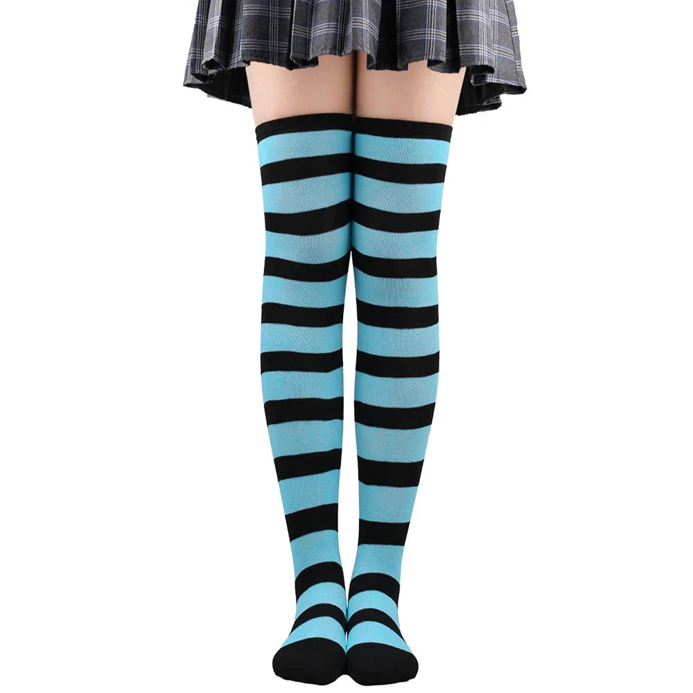 Thigh High Stockings Womens Striped Ladies Girls Black White pink Long Over Above Knee