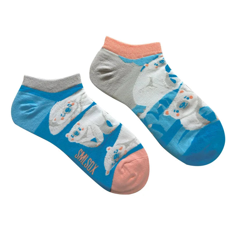 Colorful Short Socks Women Men Cotton Novelty Animals Plants Sunflower