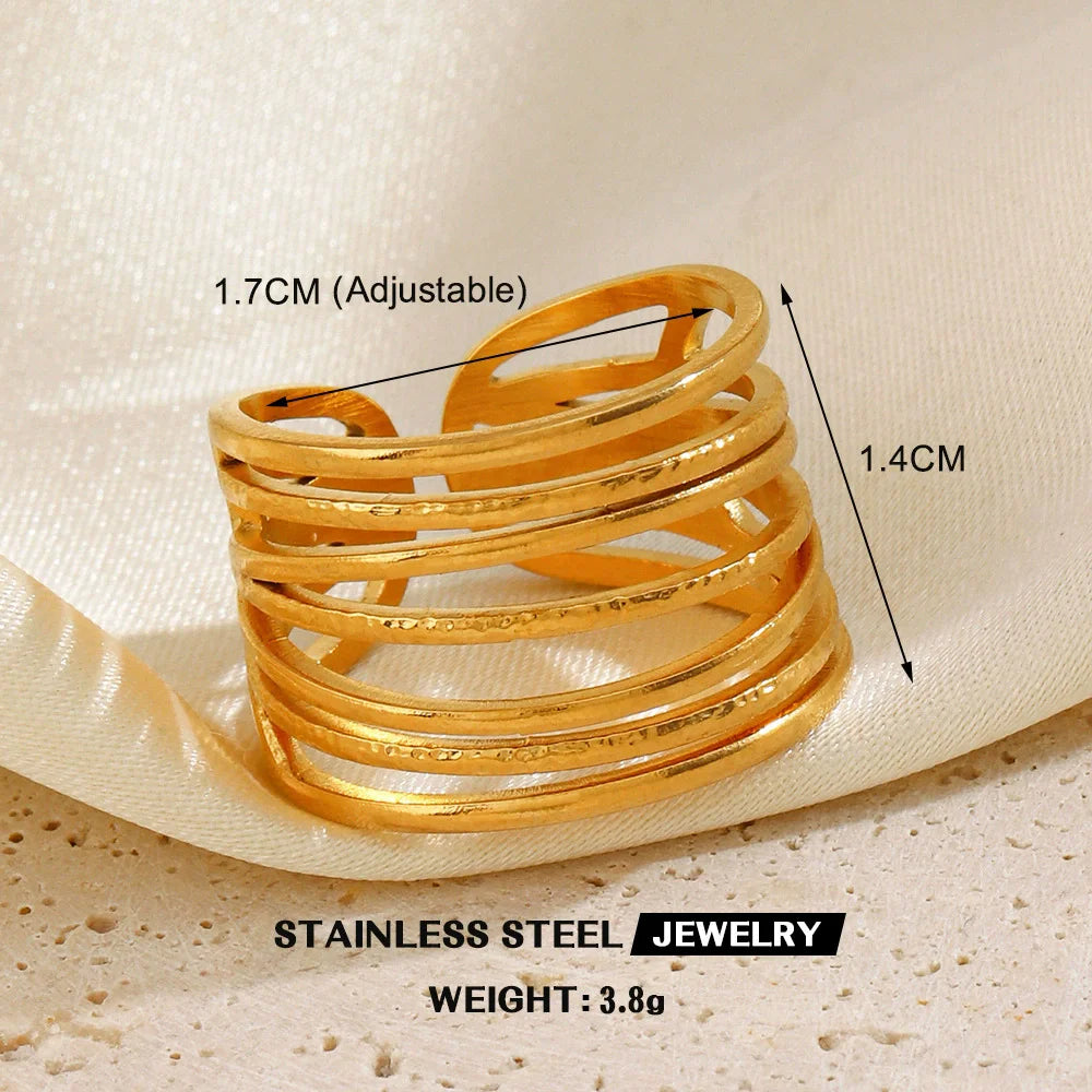 EILIECK 316L Stainless Steel Gold Color Leaves Heart Ring for Women Fashion Statement Waterproof Finger Ring Jewelry Accessories