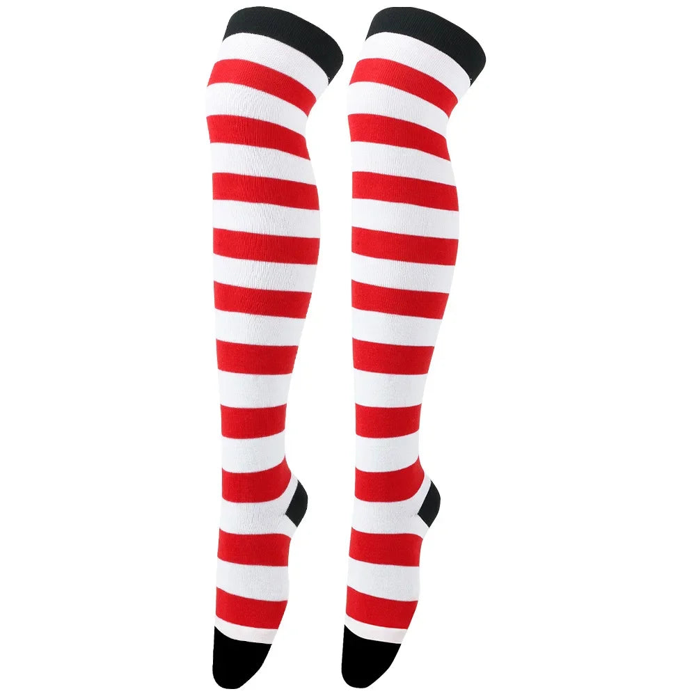 Thigh High Stockings Womens Striped Ladies Girls Black White pink Long Over Above Knee