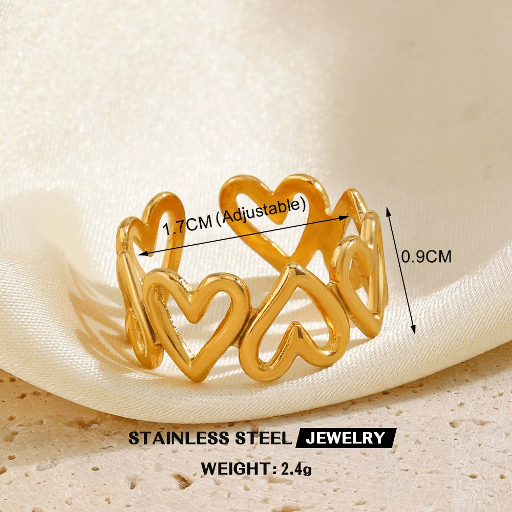 EILIECK 316L Stainless Steel Gold Color Leaves Heart Ring for Women Fashion Statement Waterproof Finger Ring Jewelry Accessories