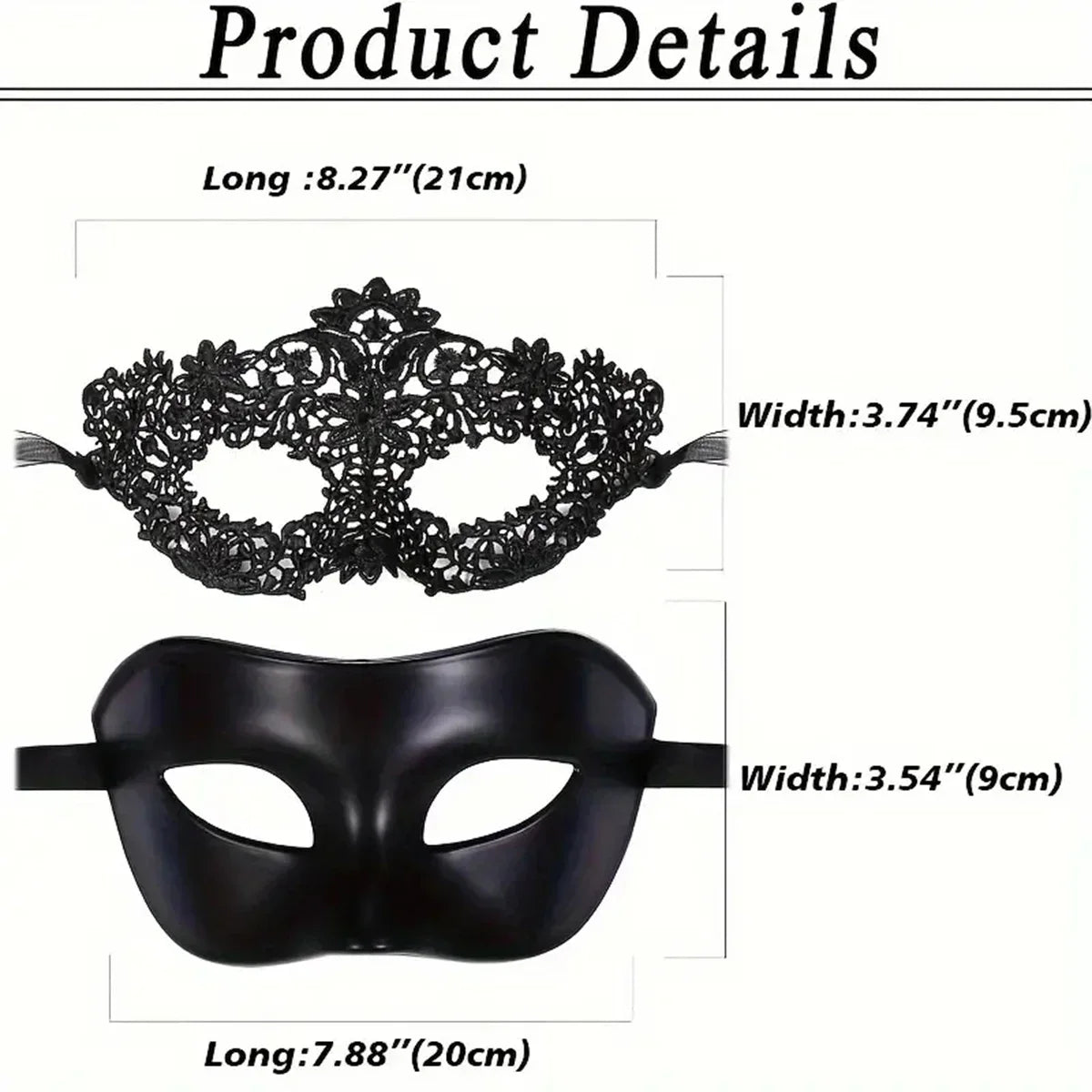 2pcs Elegant Black Lace Masquerade Mask Set for Couples
