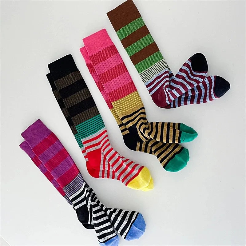 Autumn Winter Ins Fashion for Woman Gradient Striped Colorful