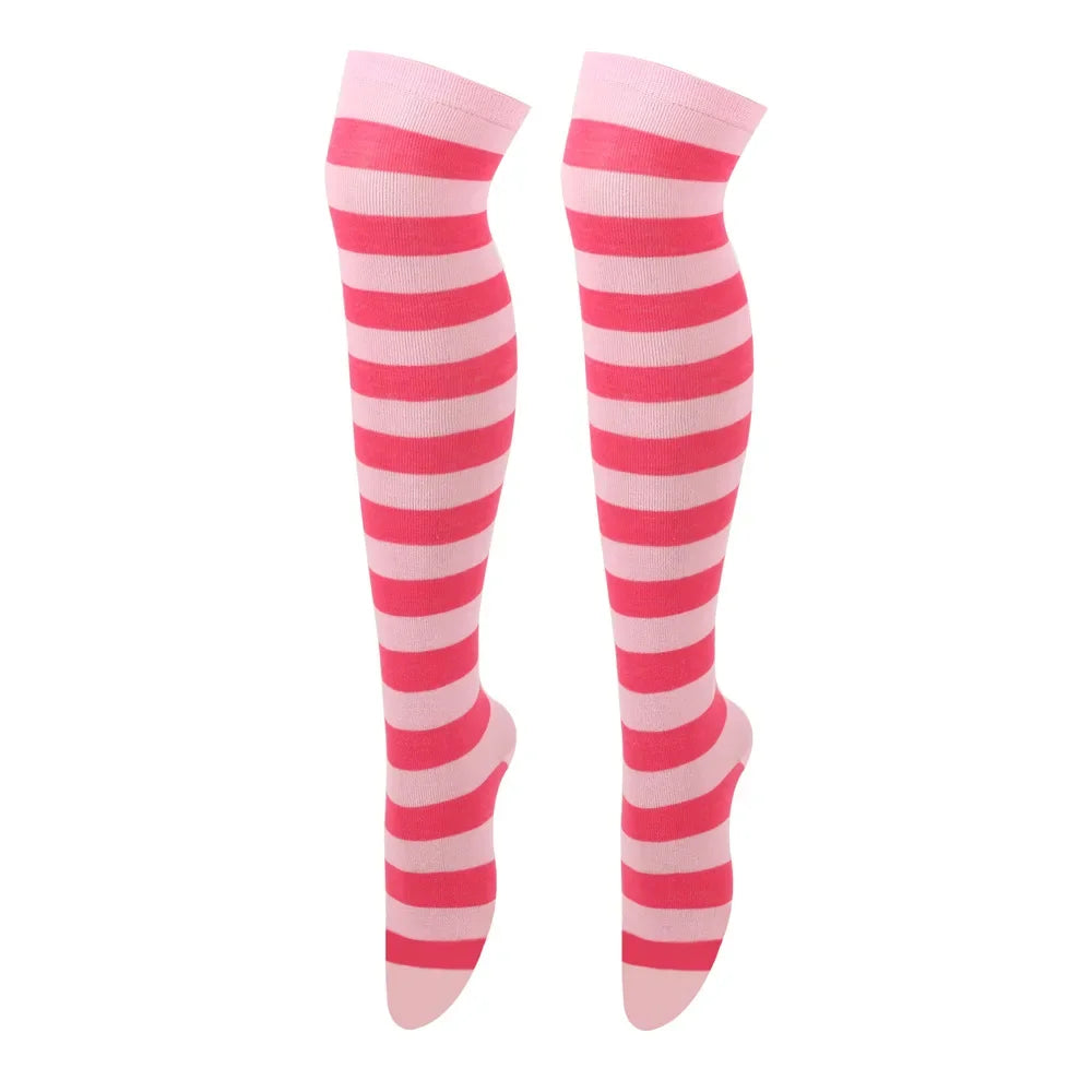 Thigh High Stockings Womens Striped Ladies Girls Black White pink Long Over Above Knee