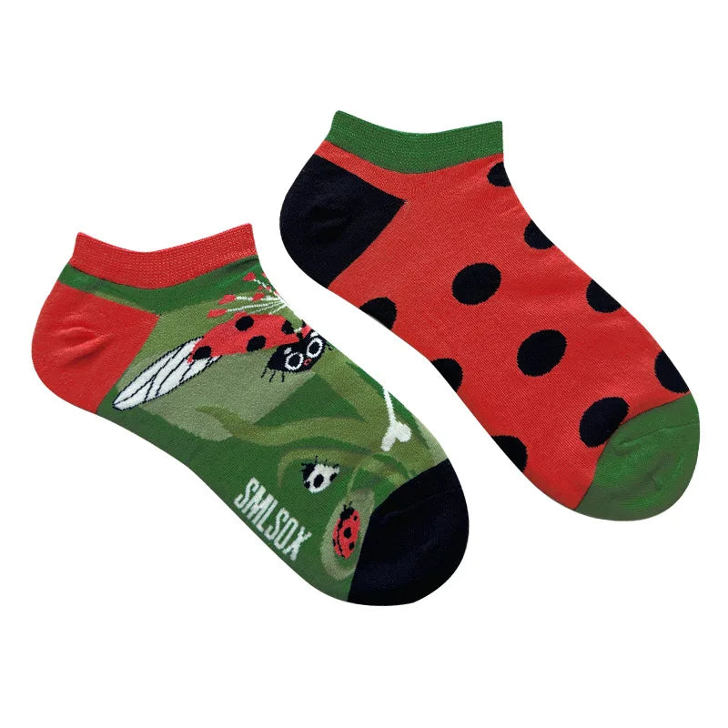 Colorful Short Socks Women Men Cotton Novelty Animals Plants Sunflower