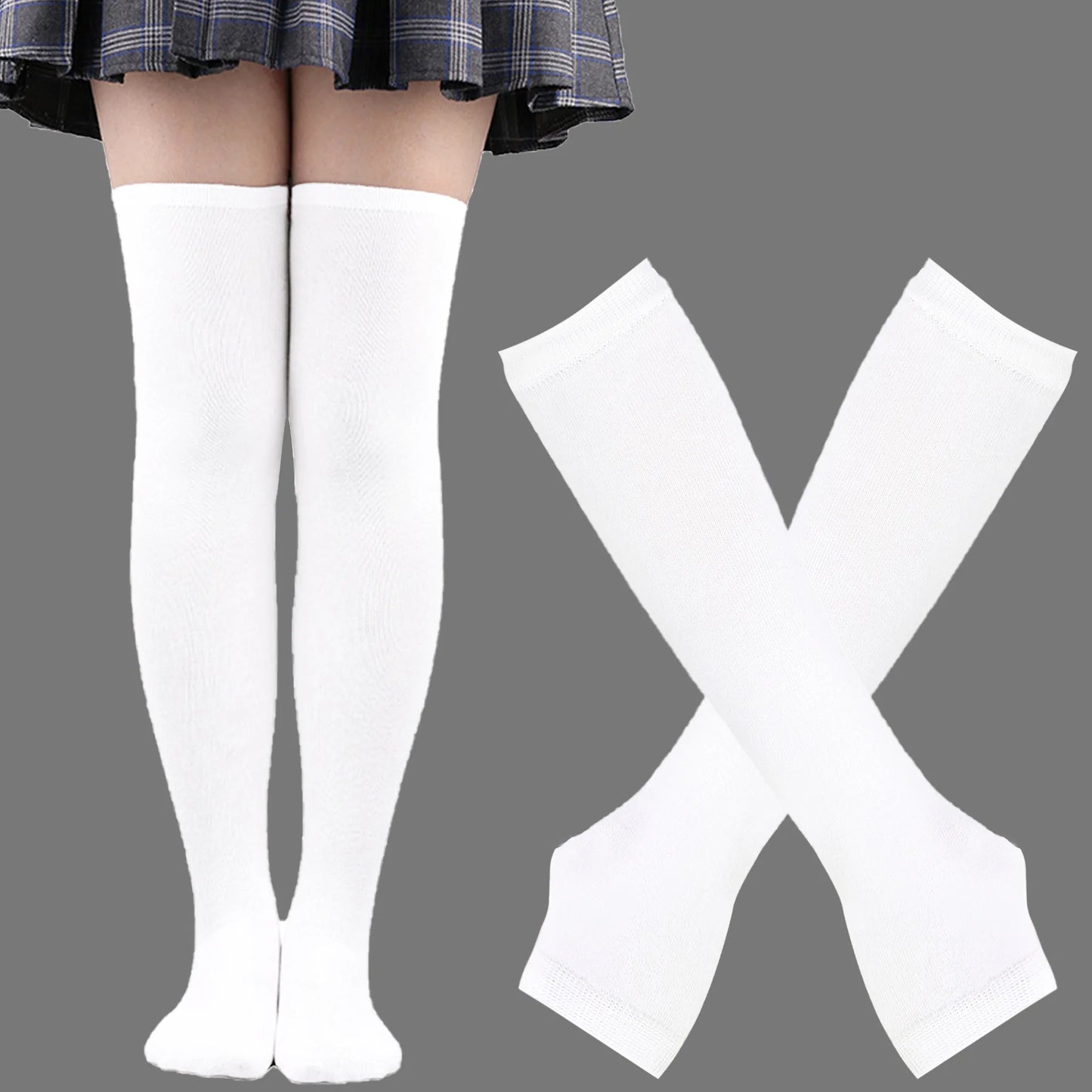 Women Striped Stocking Arm Sleeve Gloves mittens