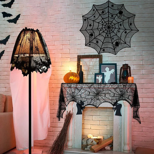 Halloween Tablecloth Bat Spider Web Black Lace Tablecloth