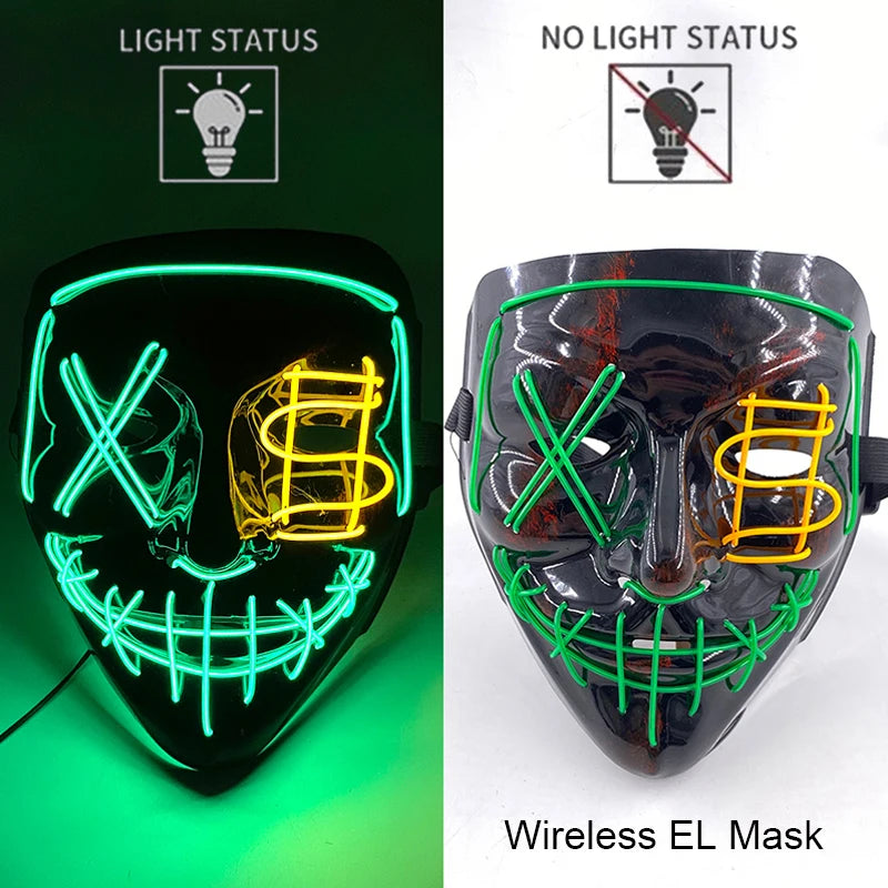 Wireless Neon LED Purge Mask Glow in The Dark Cosplay Horror Mask