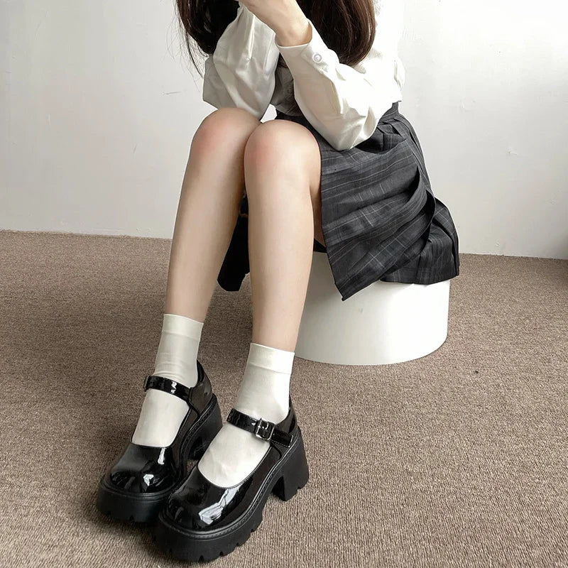 Solid Color Black White Long Socks Women Stockings JK Girls