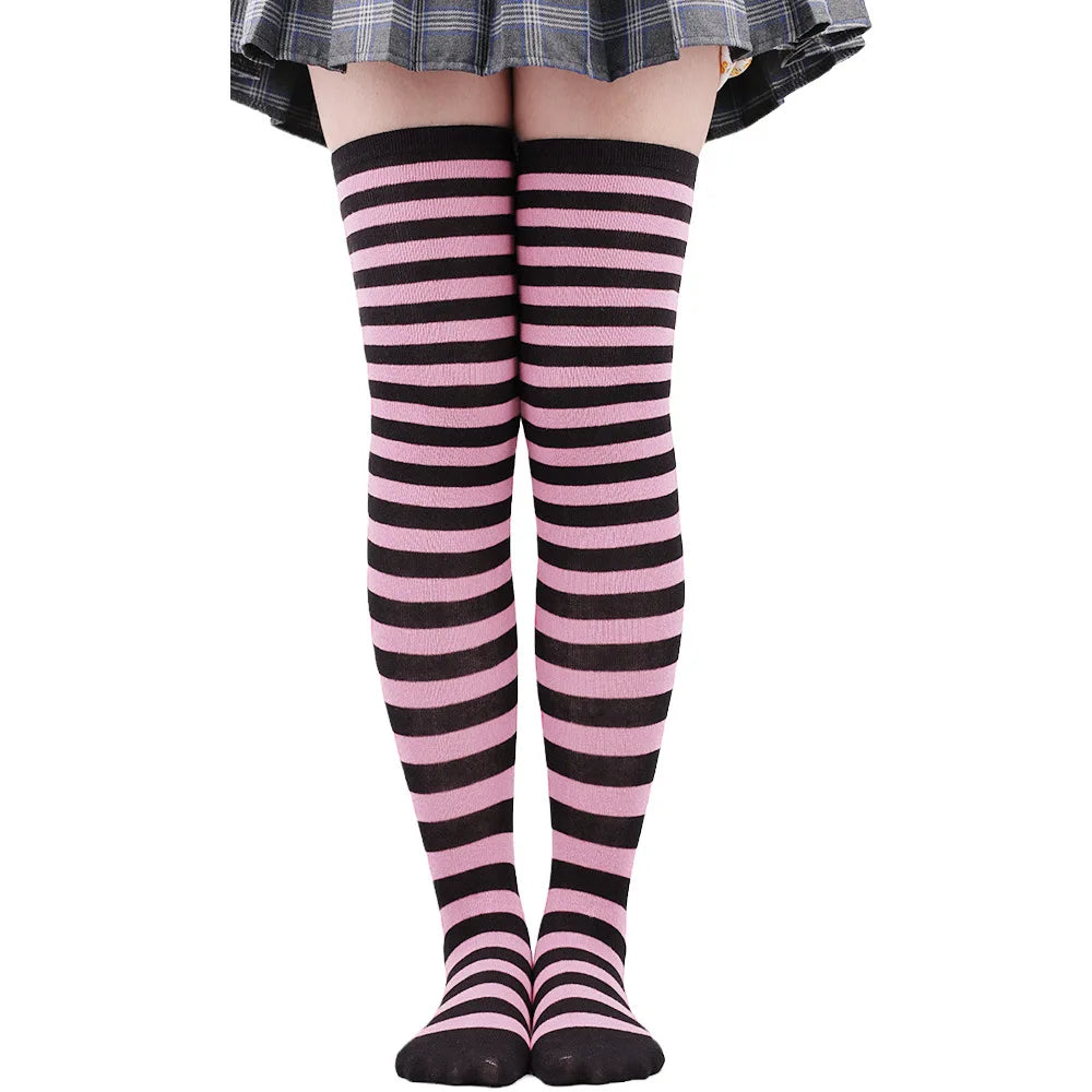 Thigh High Stockings Womens Striped Ladies Girls Black White pink Long Over Above Knee