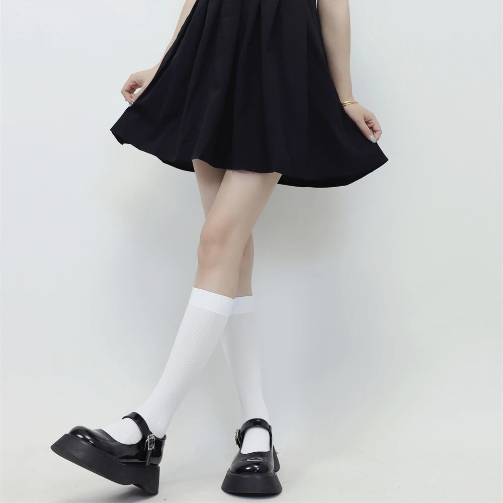 Solid Color Black White Long Socks Women Stockings JK Girls
