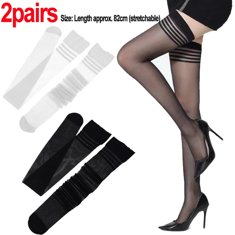Women Thigh Knee Socks Ultrathin Sweet Lace Stocking Black