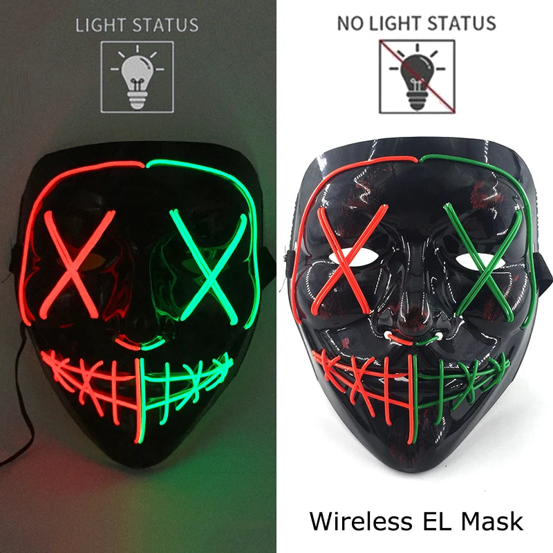 Wireless Neon LED Purge Mask Glow in The Dark Cosplay Horror Mask