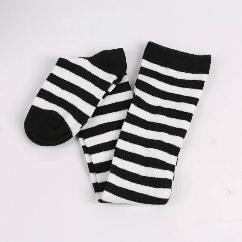Thigh High Stockings Womens Striped Ladies Girls Black White pink Long Over Above Knee