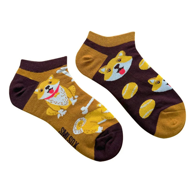Colorful Short Socks Women Men Cotton Novelty Animals Plants Sunflower