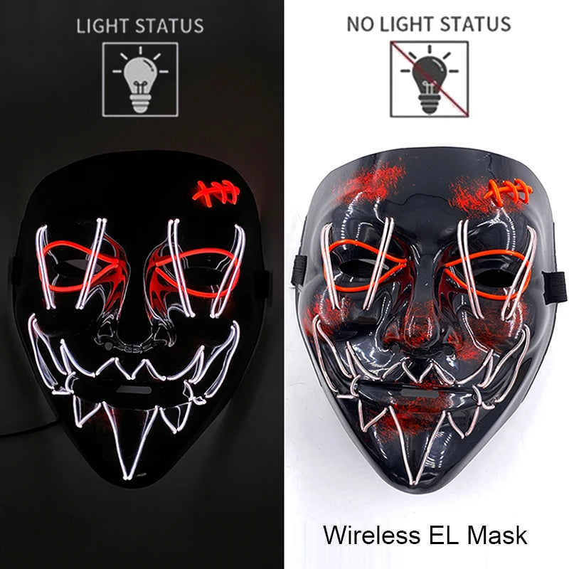 Wireless Neon LED Purge Mask Glow in The Dark Cosplay Horror Mask