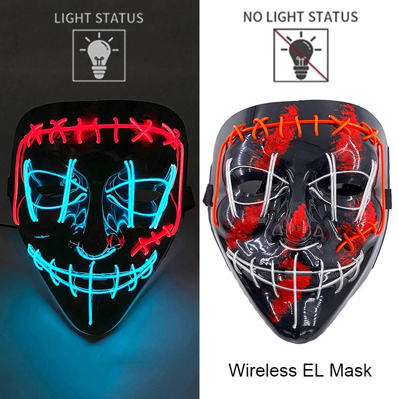 Wireless Neon LED Purge Mask Glow in The Dark Cosplay Horror Mask