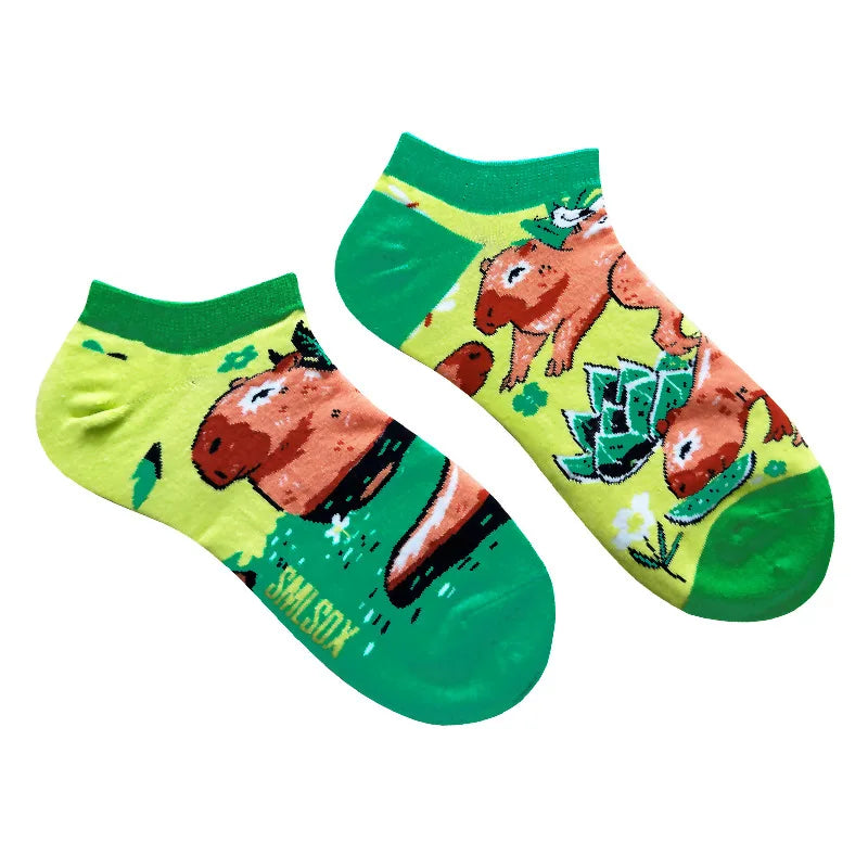 Colorful Short Socks Women Men Cotton Novelty Animals Plants Sunflower