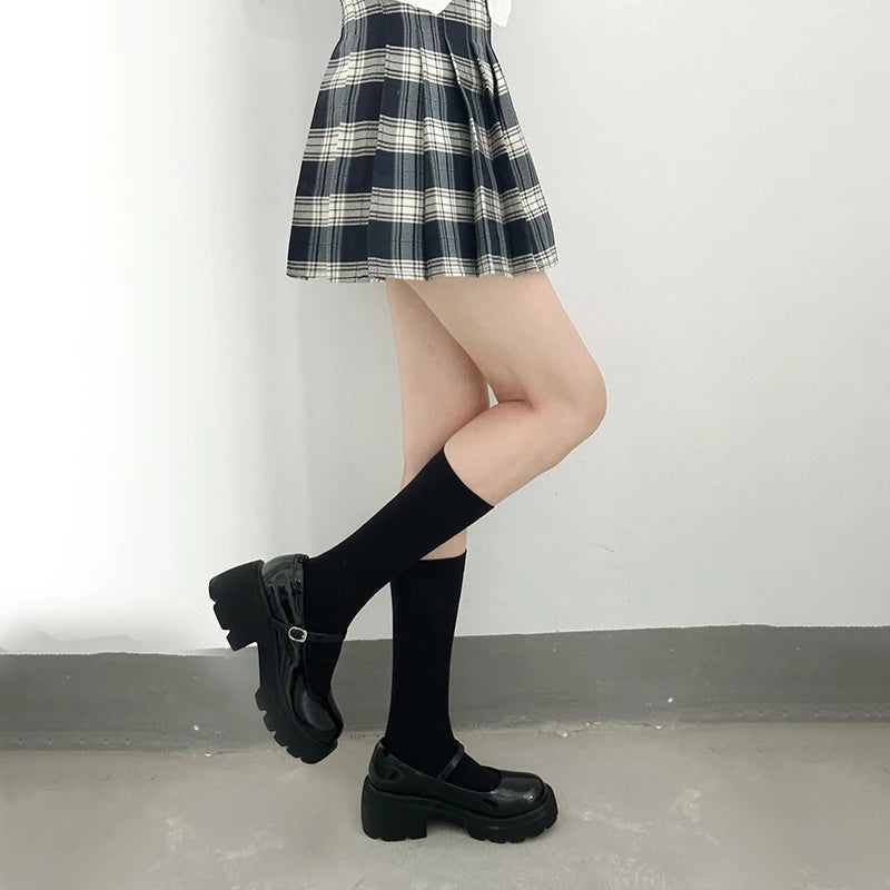 Solid Color Black White Long Socks Women Stockings JK Girls