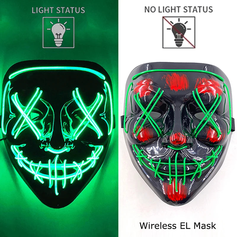 Wireless Neon LED Purge Mask Glow in The Dark Cosplay Horror Mask