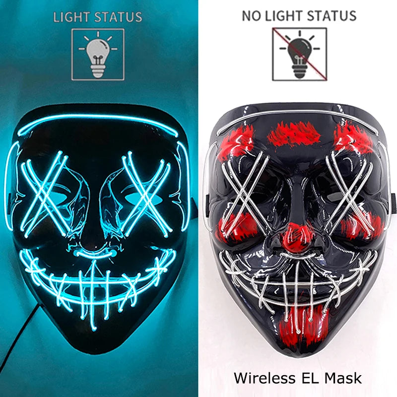 Wireless Neon LED Purge Mask Glow in The Dark Cosplay Horror Mask