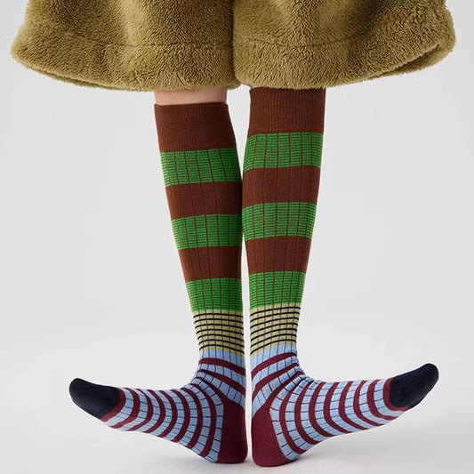 Autumn Winter Ins Fashion for Woman Gradient Striped Colorful