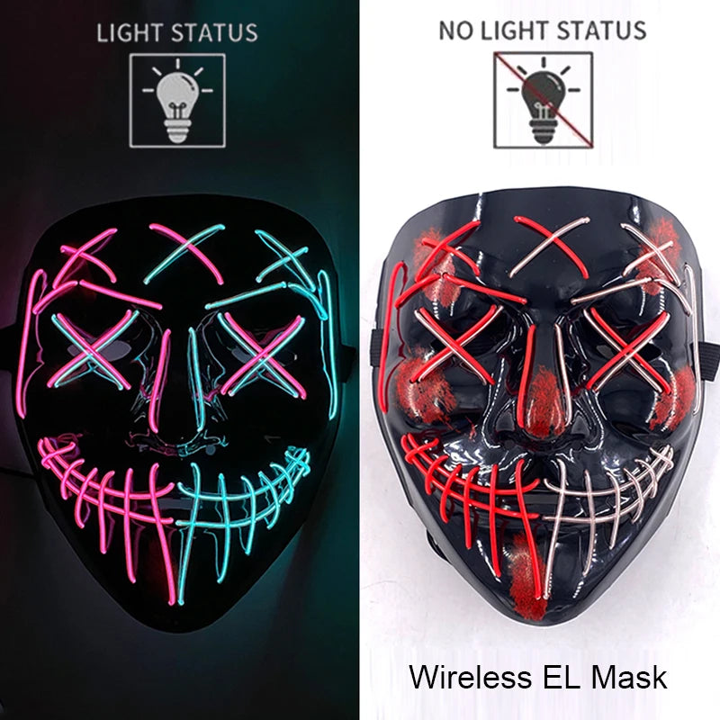 Wireless Neon LED Purge Mask Glow in The Dark Cosplay Horror Mask