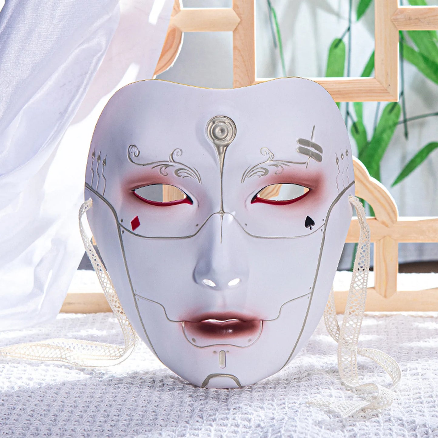 Adult Chinese Style Mask Men Women Cool Costume Accessory Prop with Self-tied Straps for Halloween Masquerade Cosplay Party