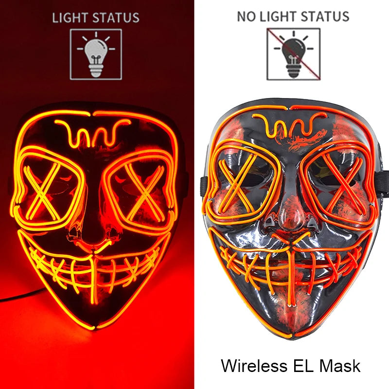 Wireless Neon LED Purge Mask Glow in The Dark Cosplay Horror Mask