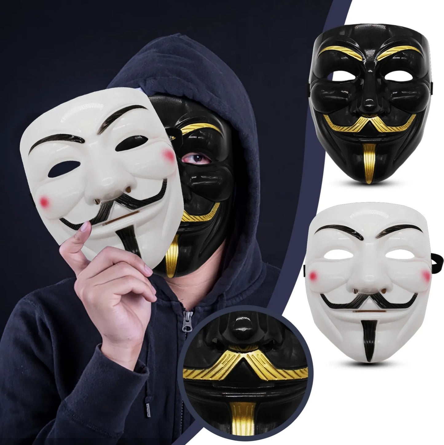 1pc Halloween Face Mask Black White V For Vendetta