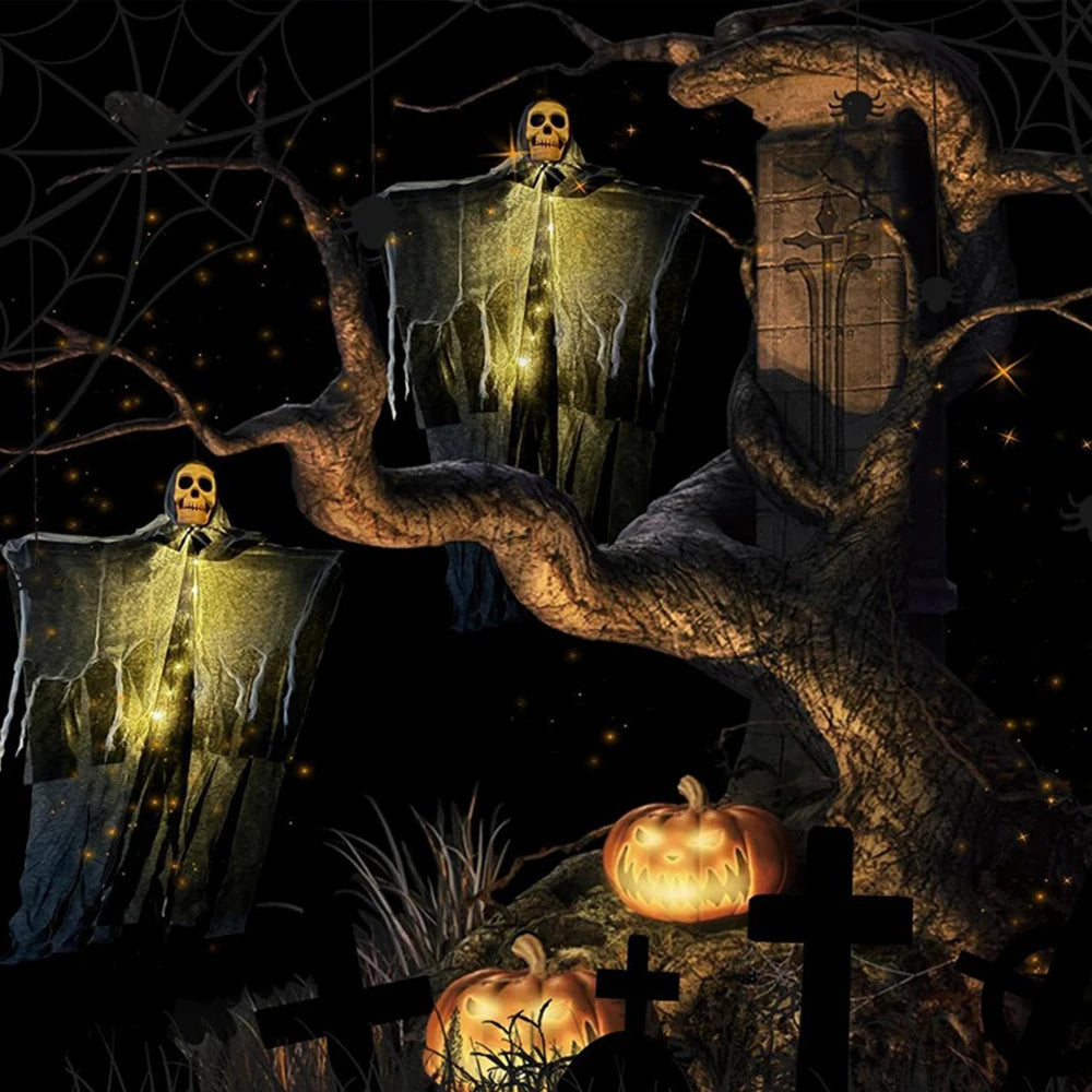 Halloween Glowing Skull Skeleton Gauze Hanging Ghost