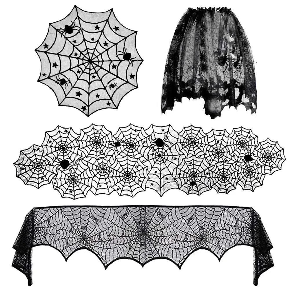 Halloween Tablecloth Bat Spider Web Black Lace Tablecloth